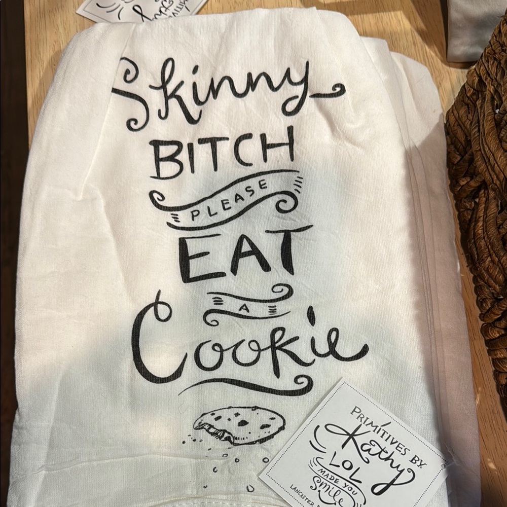 Primitives by Kathy White and Black Humorous Tea Towel